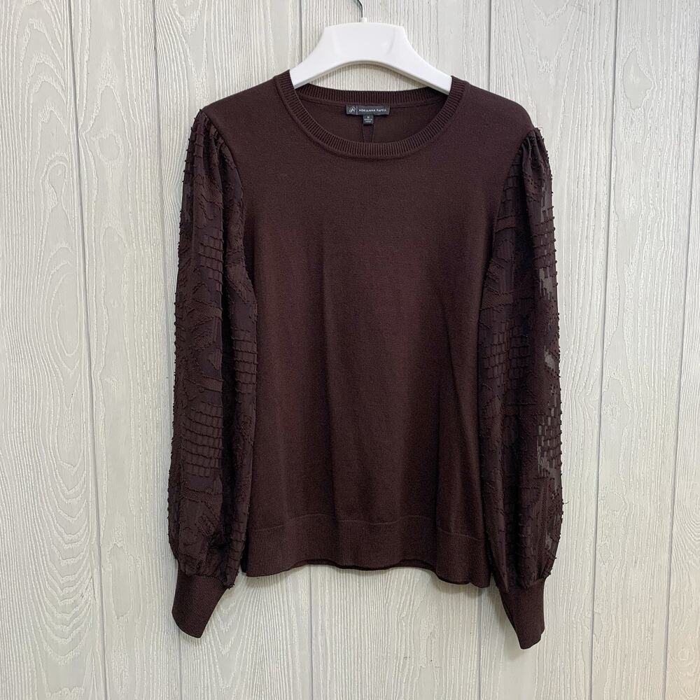 Adrianna Papell Chocolate Brown Burnout Sleeve Sweater Medium NWT
